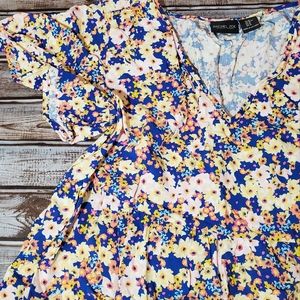 Rachel Zoe Blue Colorful Floral Babydoll Rayon Dress Medium NWOT